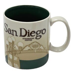 San Diego Starbuck Mug 16 Fl Oz  2011 Collector Series Ceramic Green White Tan